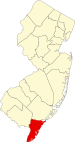 Cape May County.svg-ni ajratib ko'rsatadigan Nyu-Jersi xaritasi