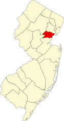 Location of Union County in New Jersey Map of New Jersey highlighting Union County.svg