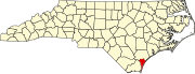 Harta statului North Carolina indicând comitatul New Hanover