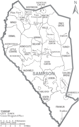 Kaart van Sampson County