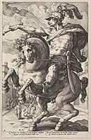 Марк Курций. Из серии «Герои Рима». 1586. Гравюра резцом на меди