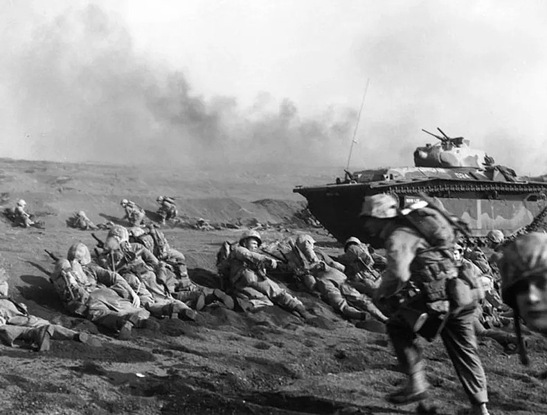 File:Marines with LVT(A)-5 in Iwo Jima 1945.jpg