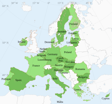 Mapo montranta la membroŝtatojn de la Eŭropa Unio (klakebla)