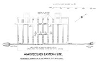 Top-down diagram of the eastern site showing the railway tunnel proceeding laterally and a series of galleries branching off the railway tunnel