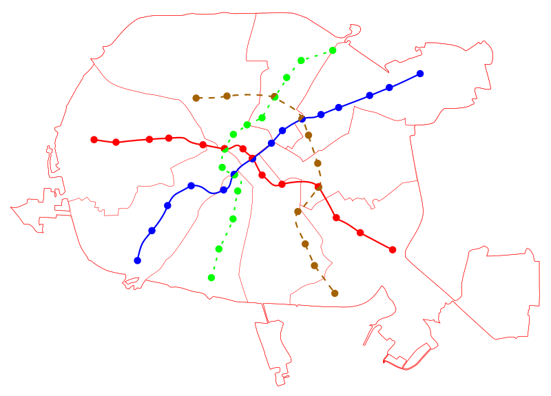 File:Minsk Metro on map - perspective 4 lines.svg