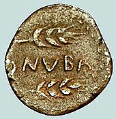 Roman coin with the .mw-parser-output span.smallcaps{font-variant:small-caps}.mw-parser-output span.smallcaps-smaller{font-size:85%}onuba inscription