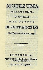 Antonio Vivaldi – Motezuma – Titelseite des Librettos – Venedig 1733