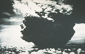 The eruption on 21 January 1951 was photographed by pilot of a flight from Port Moresby to Rabaul, from about 40 km NW. The ash plume rose to a height of about 13 km within two minutes then expanded horizontally away from the volcano. Mount Lamington 1951 eruption column.jpg