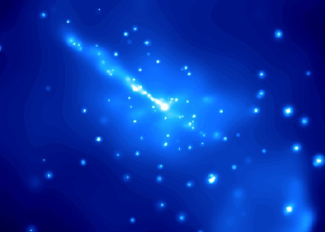Chandra X-ray view of Cen A in X-rays showing one relativistic jet from the central black hole