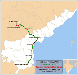 Narayanadri Express (Lingampalli - Tirupati) Yo'nalish xaritasi
