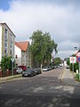 Street profile with paving, sidewalks and front gardens