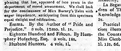 In 1816 the editors of The New Monthly Magazine noted Emma's publication, but chose not to review it. New-Monthly-Magazine-1816-25-p66-novels-inc-Austen-Emma-detail.jpg