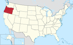 Yhdysvaltain kartta, jossa Oregon korostettuna