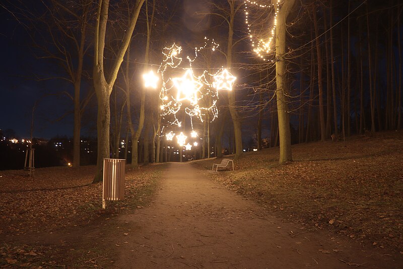 File:Overview of christmas lights in 2023 at Hrádek street sideway in Třebíč, Třebíč District.jpg