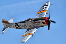 Restored P-47 in Wymond's markings as "Hun Hunter XVI". P47 Thunderbolt - Chino Airshow 2014 (14187828197).jpg