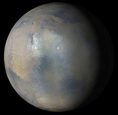 Dust storm on Mars - Jezero crater (white circle) (9 January 2022)
