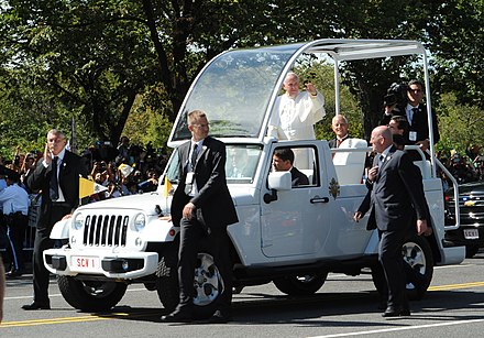 Pope Francis in a Jeep JK-8 popemobile in Washington, D.C., in September 2015