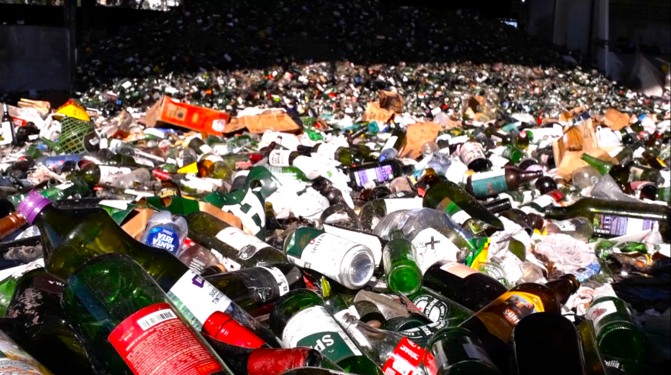 Accumulation of glass for possible recycling in the future.