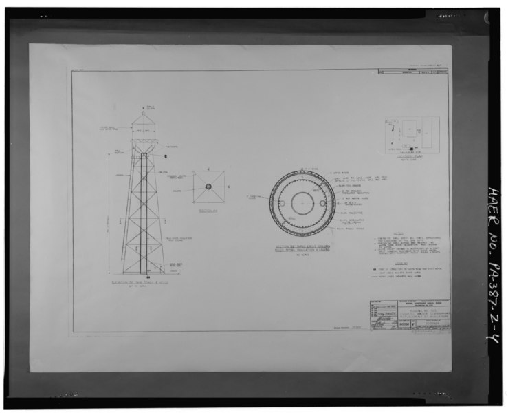 File:Photograph of drawing building 523 and 100,000-gallon water tank above it, dated 1979. Drawing in collection of Caretaker Site Office, Philadelphia Naval Business Center. - HAER PA,51-PHILA,709Z-4.tif