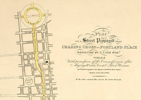 Regent's Circus (top) as originally conceived in 1814.