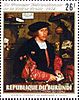 Portret van de koopman Georg Gisze, Holbein, 1532, op Burundi 1974 stamp.jpg