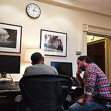 President Barack Obama seated in an Aeron chair while writing his State of the Union address in 2015. President Obama's working on his State of the Union address.jpg