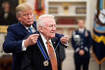 Former Reagan administration Attorney General Edwin Meese III receives the award from President Donald Trump, 2019