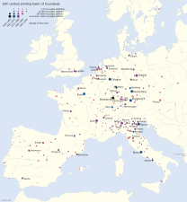 Städer med tryckerier under 1400-talet[8]
