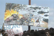 Sign at an Anti-American protest in Mogadishu depicting "Bloody Monday" Protest sign depicting Bloody Monday.png