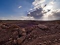 * Nomination Defunct quarry in Makhtesh Ramon. --Rhododendrites 12:31, 27 March 2017 (UTC) * Promotion I looked at this pic (for other reasons...) before and it is really good, but the ground is a little bit too dark. Do you think you could brighten it a bit for better contrast and possibly apply a bit of noise reduction? --W.carter 13:52, 27 March 2017 (UTC) @W.carter: uploaded a new version -- is this along the lines of what you had in mind? --Rhododendrites 22:22, 27 March 2017 (UTC) Yes. Both the new versions are good enough for QI, but I would like to see this as a possible FPC and for that only the (a) version is dramatic enough. In the (b) version the stones steals the attention from the clouds and rays. A 50/50 mix between a and b would be ideal. Your call. :) Good quality. --W.carter 10:04, 28 March 2017 (UTC)