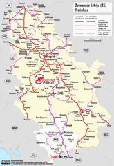 Eisenbahnkarte Serbiens und des Kosovos