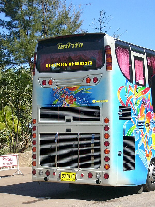 Extensively redundant rear lighting on a Thai tour bus