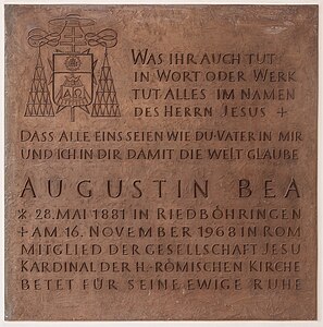 Memorial plate at the grave of Cardinal Augustin Bea St. Genesius Riedböhringen