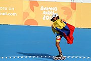 Deutsch: Badminton bei den Olympischen Jugendspielen 2018; Tag 2, 8. Oktober 2018; Finale Mädchen English: Roller speed skating at the 2018 Summer Youth Olympics; day 2, 8 October 2018 – Girls final