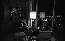 President Gerald Ford and then-governor of California Ronald Reagan meeting in the President's Suite in 1974 Ronald Reagan and Gerald Ford Meeting in the President's Suite at the Century Plaza Hotel.jpg