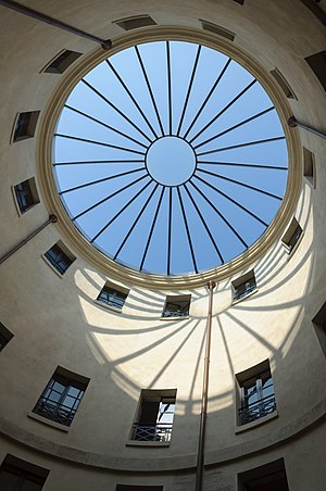 Light and shadow inside the Rotonde de la Villette, Paris, France