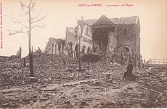 Ruine de l'église Notre Dame du Bon Secours au Pont de Nieppe (quartier de NIEPPE, France Nord) après la 1ère guerre mondiale