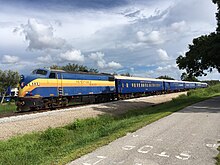 Seminole Gulf Railway Murder Mystery Dinner Train near John Yarbrough Linear Park Trail. SGLR Dinner Train.jpg