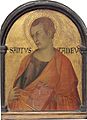 Simone MartiniSienese, active from 1315; died 1344Saint Judas Thaddeusc. 1315/1320tempera on panelpainted surface: 26 x 19.7 cm (10 1/4 x 7 3/4 in.)overall: 30.7 x 23.3 cm (12 1/16 x 9 3/16 in.)framed: 44.4 x 60 cm (17 1/2 x 23 5/8 in.)Samuel H. Kress Collection1952.5.26