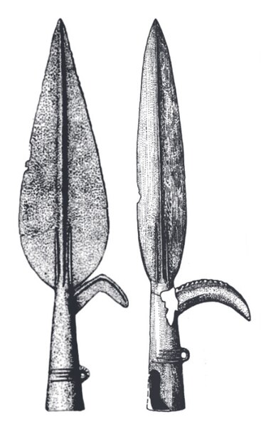 File:Seima-Turbino socketed spearheads with single side hook.jpg