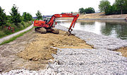 Gabions als oeverbescherming bij de Sivadeule in Frankrijk