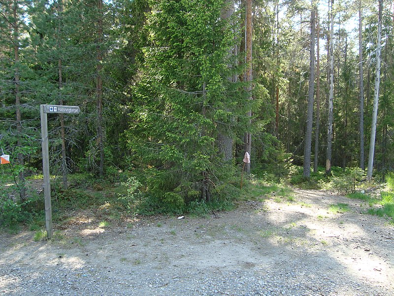 File:Skylt vid början av vandringsled vid Hässningberget.jpg