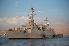 ספינת טילים מסדרת סער 5 במפרץ אילת במהלך מלחמת חרבות ברזל