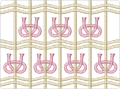 Spanish knot or single warp symmetrical knot. The pink yarn is the pile and the horizontal and vertical yarns are the warp and the woof.