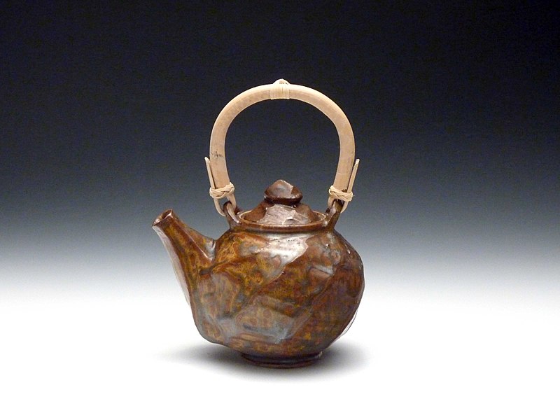 File:Tan Glaze Teapot With Bamboo Handle.jpg