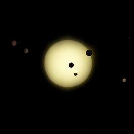 Artist's impression of Tau Ceti with six rocky planets in orbit around it.