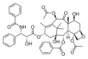 Paclitaxel, another complex, plant-derived terpenoid, also a natural product, displaying a complex multi-ring structure including 4-, 6-, and 8-membered rings (carbocyclic and heterocyclic, aromatic and non-aromatic).