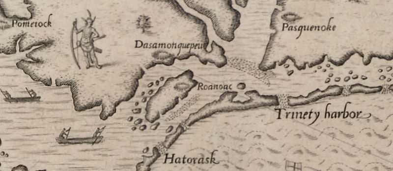 File:The Carte of all the Coast of Virginia by Theodor de Bry - Roanoke Island detail.jpg