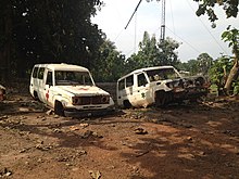 Two bush ambulances in Kaga-Bandoro that have been stripped and looted by local militias. The impact of the violence (11237153606).jpg