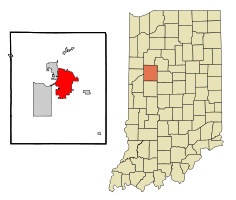 Tippecanoe County Indiana Incorporated and Unincorporated areas Lafayette Highlighted.svg